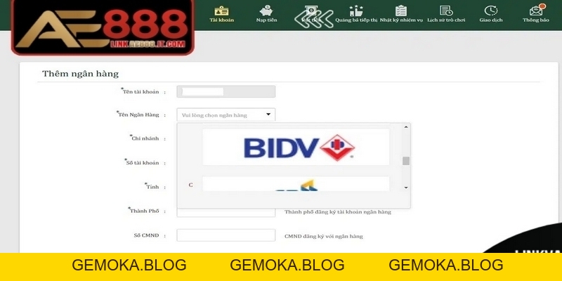 Rút Tiền AE888 Về Tài Khoản Cá Nhân đơn Giản, Nhanh Chóng - gemoka