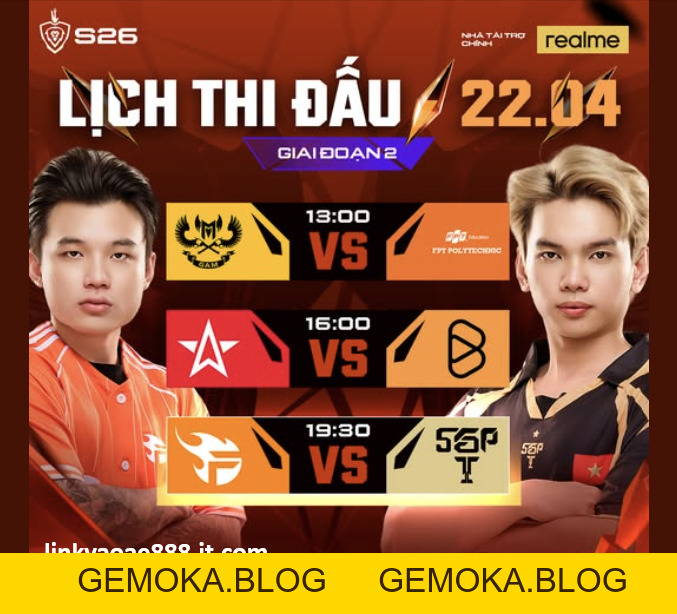 LỊCH THI ĐẤU GIAI ĐOẠN 2 ĐTDV MÙA XUÂN 2026 NGÀY 22/04 - gemoka LỊCH THI ĐẤU GIAI ĐOẠN 2 ĐTDV MÙA XUÂN 2026 NGÀY 22/04 - gemoka