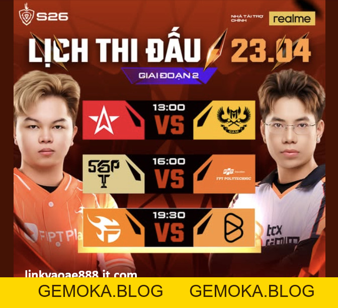 LỊCH THI ĐẤU GIAI ĐOẠN 2 ĐTDV MÙA XUÂN 2026 NGÀY 22/04 - gemoka
