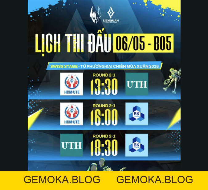 TRỰC TIẾP SWISS STAGE TỨ PHƯƠNG ĐẠI CHIẾN NGÀY 06/05/2026 - gemoka